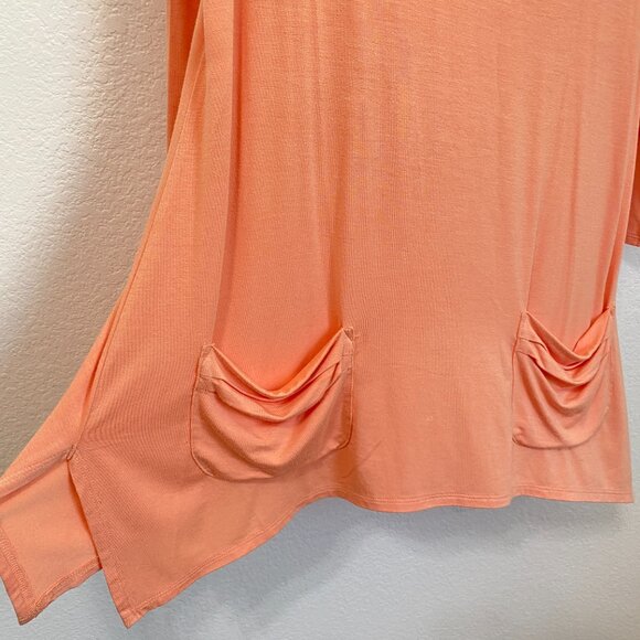 Soft Surroundings Freya Henley Tunic Top Peach Coral Pocket Front Boho Modal - Picture 4 of 7